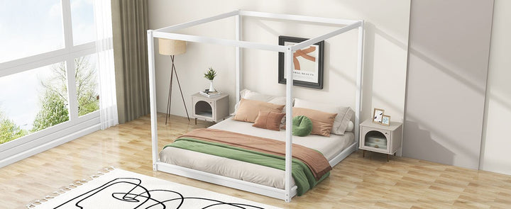 Buy farmhouse furniture King Size Canopy Platform Bed with Support Legs,White - Modern Cottage Farmhouse Furniture