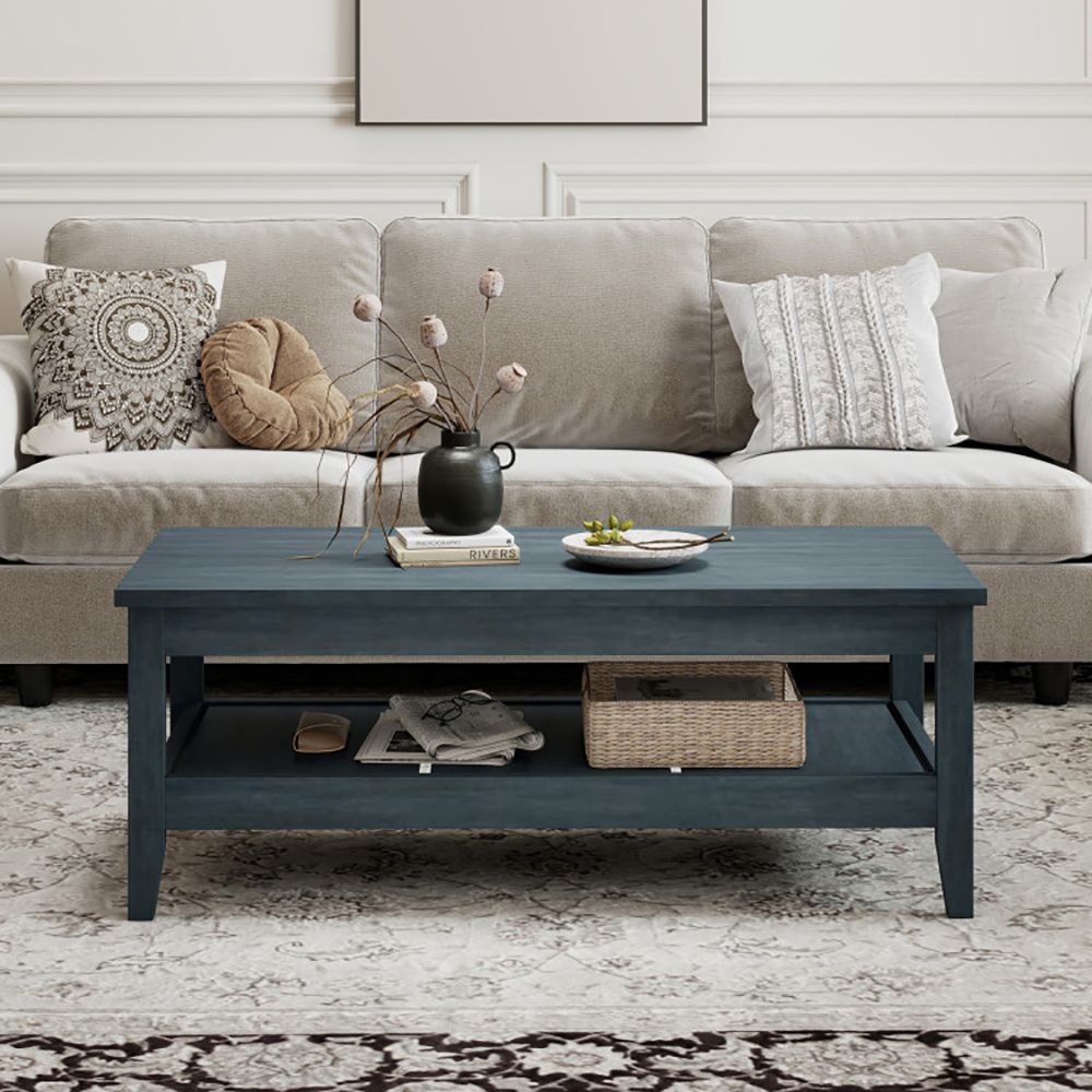Buy farmhouse furniture Farmhouse Coffee Table Rustic Cocktail Center Table with Thickened Tabletop - Modern Cottage Farmhouse Furniture