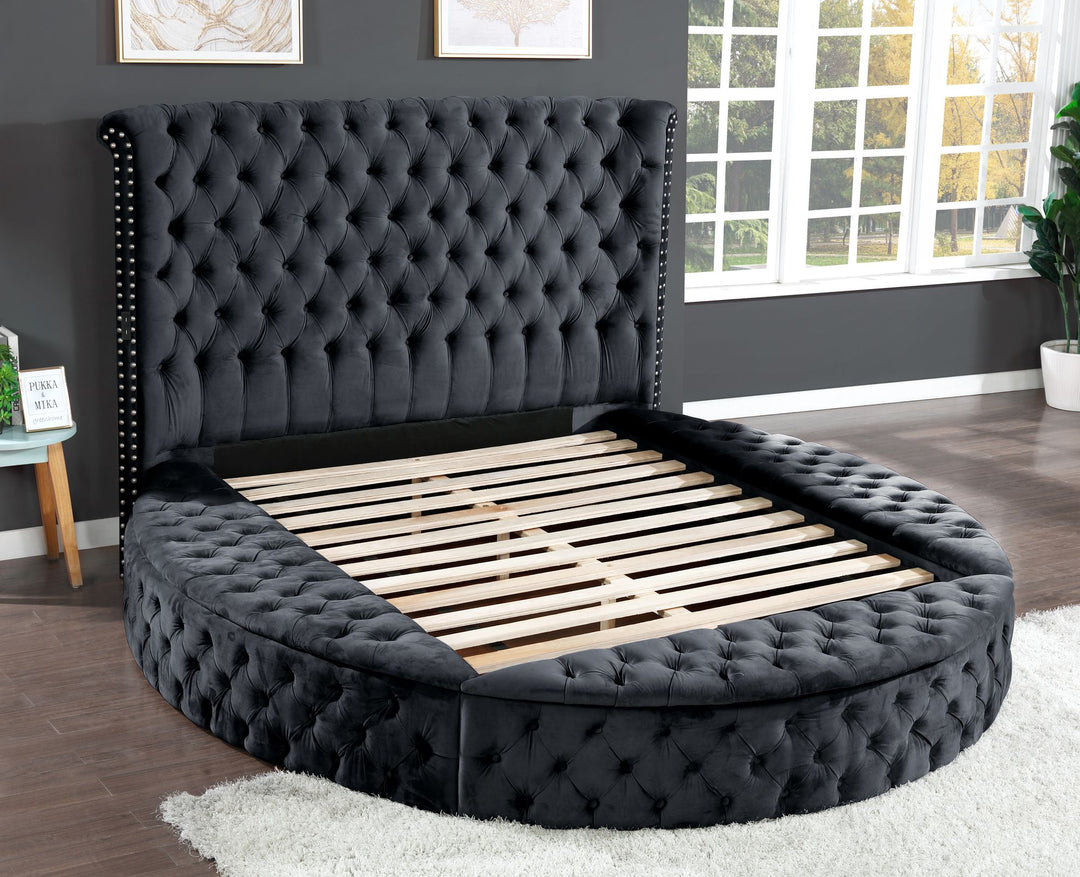 Buy farmhouse furniture Hazel Queen Size Tufted Upholstery Storage Bed made with Wood in Black - Modern Cottage Farmhouse Furniture