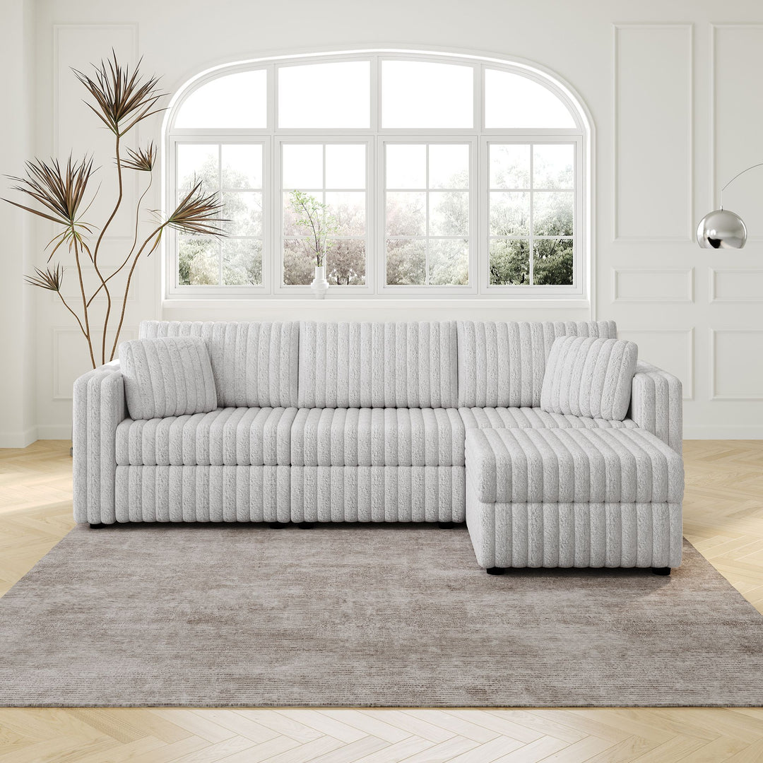 Buy farmhouse furniture Oversize Soft Rabbit Plush 3-Person Farmhouse Couch Sofa with Ottoman with Hydraulic Lift. - Modern Cottage Farmhouse Furniture