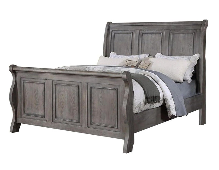 Buy farmhouse furniture Weathered Oak Farm | Grey Oak California King Size Farmhouse Bed - Modern Cottage Farmhouse Furniture