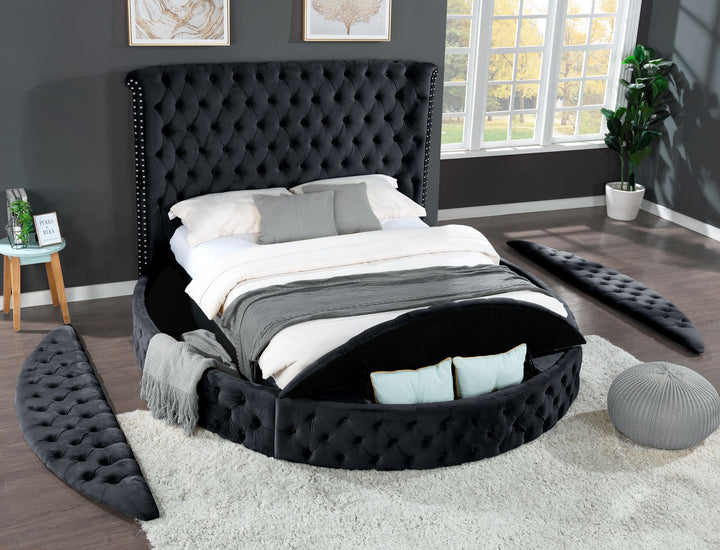 Buy farmhouse furniture Hazel Queen Size Tufted Upholstery Storage Bed made with Wood in Black - Modern Cottage Farmhouse Furniture