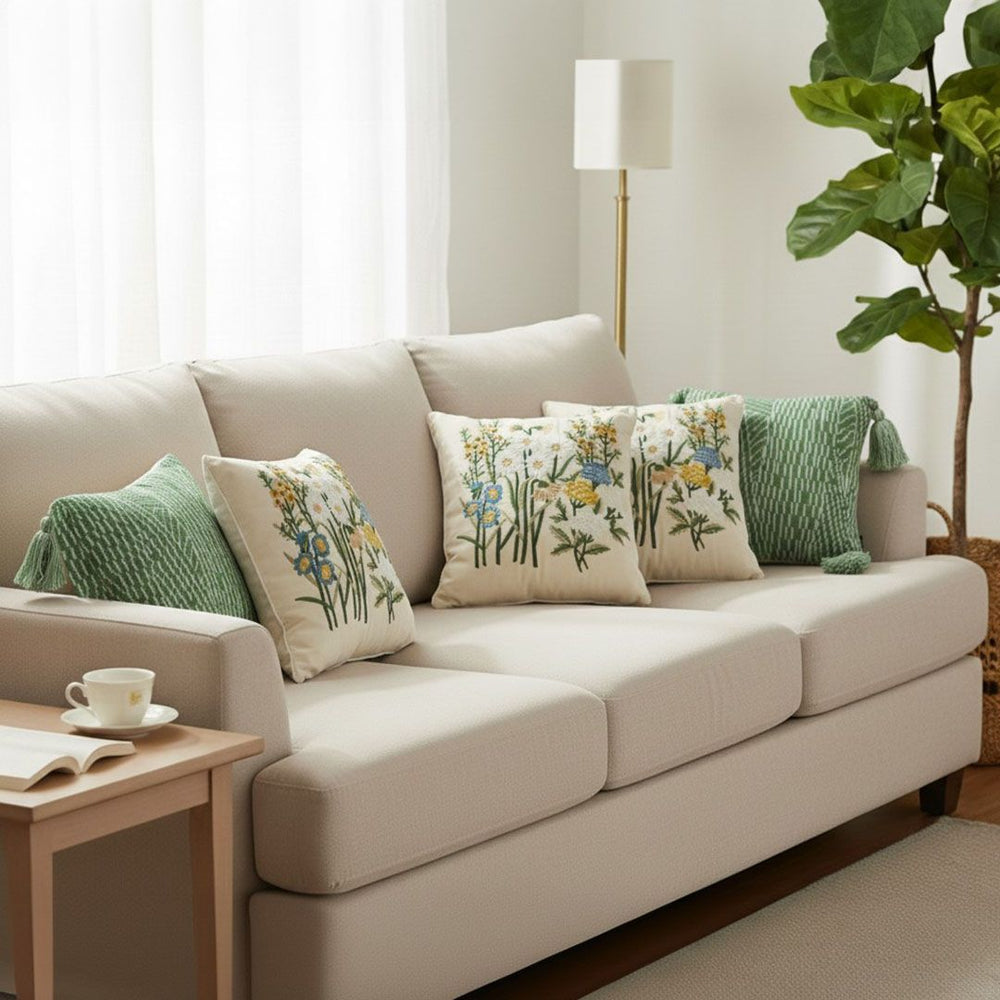 Buy farmhouse furniture 5PC 17.7 inches Green Decorative Pillowcase Set – Sage Chevron Tassel & Botanical Garden Pillow Covers - Modern Cottage Farmhouse Furniture