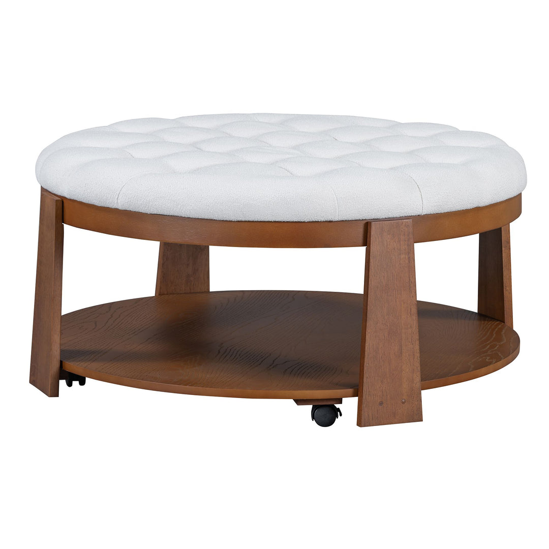 Buy farmhouse furniture Best Farmhouse Ottoman Coffee Table | Large Round 2-Tier Tufted Oversized Ottoman - Modern Cottage Farmhouse Furniture