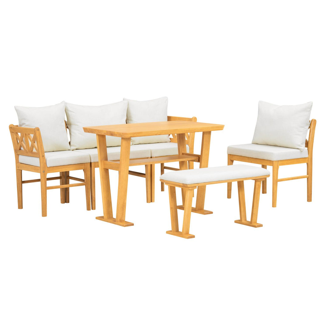 Buy farmhouse furniture Small Farmhouse Solid Wood Kitchen Nook Dining Room Breakfast Nook Table Set for 6, Space Saving High Top Corner Dining Table with Bench and Chairs (6 Piece) - Modern Cottage Farmhouse Furniture
