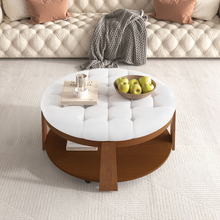 Buy farmhouse furniture Best Farmhouse Ottoman Coffee Table | Large Round 2-Tier Tufted Oversized Ottoman - Modern Cottage Farmhouse Furniture