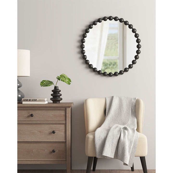Buy farmhouse furniture Black Round Beaded Wall Mirror 27"D - Modern Cottage Farmhouse Furniture