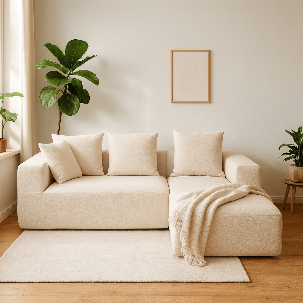 Buy farmhouse furniture Sole Terra | Simple Bouclé Minimalist Apartment Farmhouse Sofa Couch - Modern Cottage Farmhouse Furniture