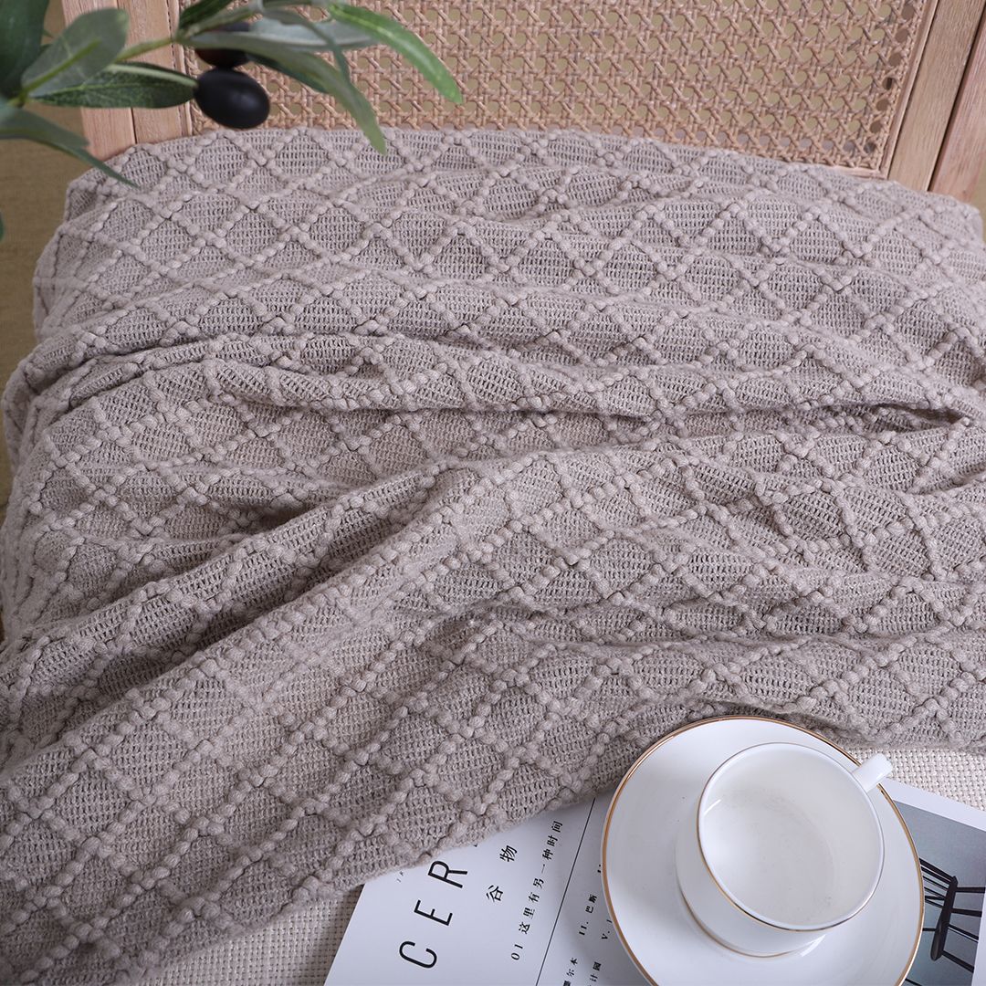 Buy farmhouse furniture Modern Farmhouse Coffee Diamond Pattern Knitted Throw Blanket with Tassels - Modern Cottage Farmhouse Furniture