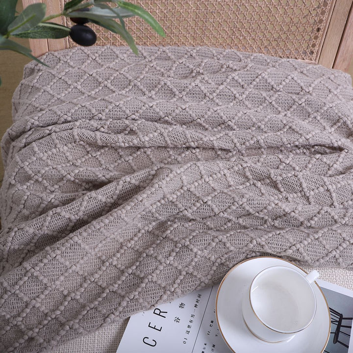 Buy farmhouse furniture Modern Farmhouse Coffee Diamond Pattern Knitted Throw Blanket with Tassels - Modern Cottage Farmhouse Furniture