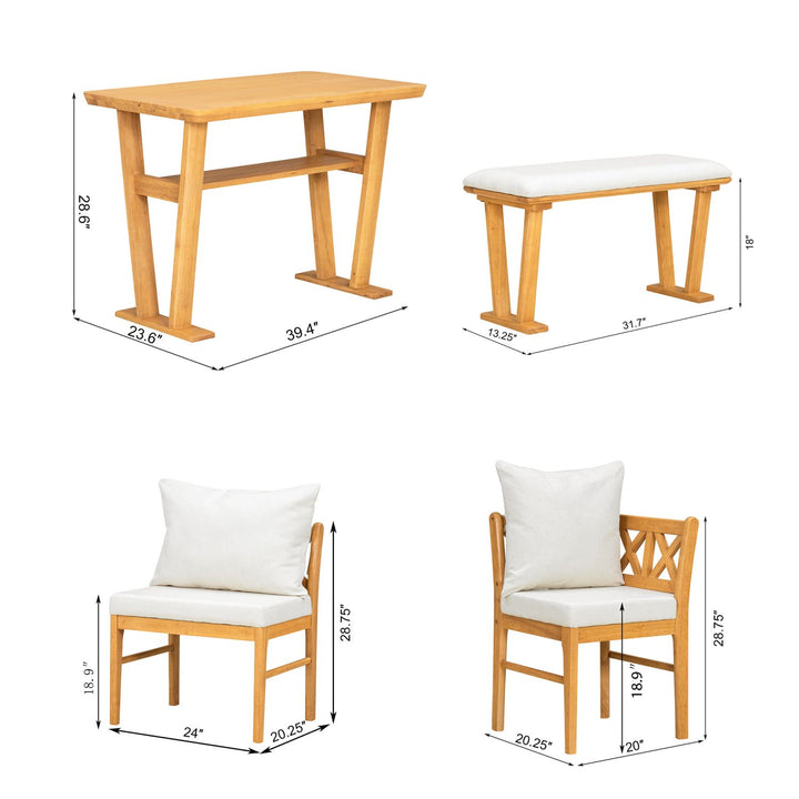 Buy farmhouse furniture Small Farmhouse Solid Wood Kitchen Nook Dining Room Breakfast Nook Table Set for 6, Space Saving High Top Corner Dining Table with Bench and Chairs (6 Piece) - Modern Cottage Farmhouse Furniture