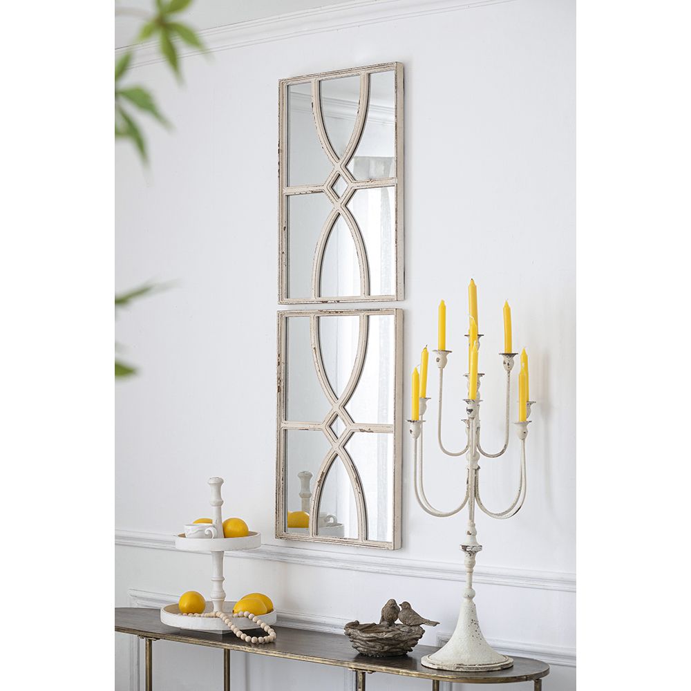 Buy farmhouse furniture Pair of Distressed White Farmhouse Cottage Wooden Wall Mirrors - Modern Cottage Farmhouse Furniture