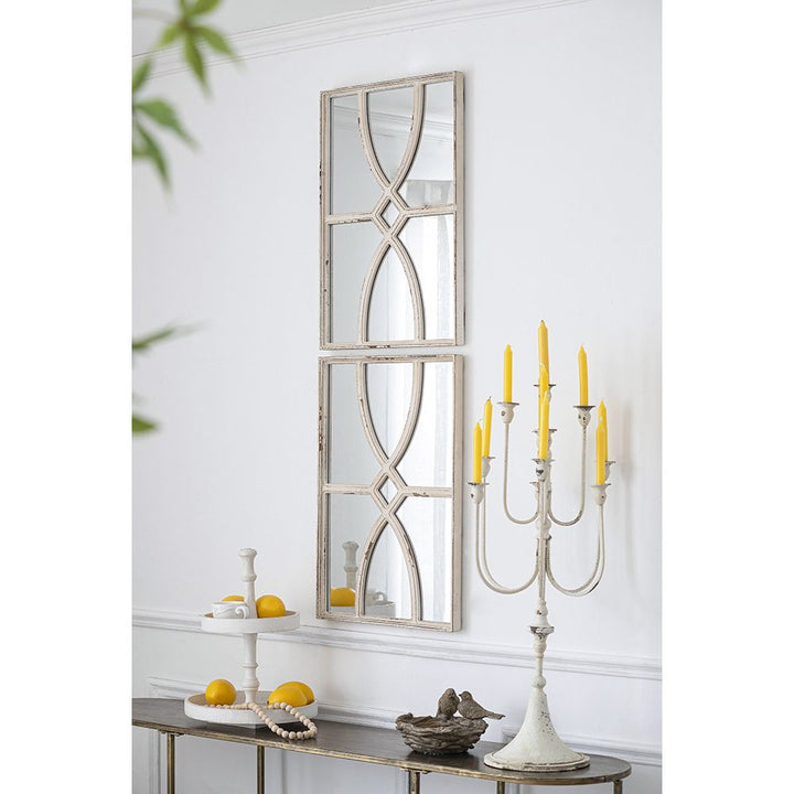 Buy farmhouse furniture Pair of Distressed White Farmhouse Cottage Wooden Wall Mirrors - Modern Cottage Farmhouse Furniture