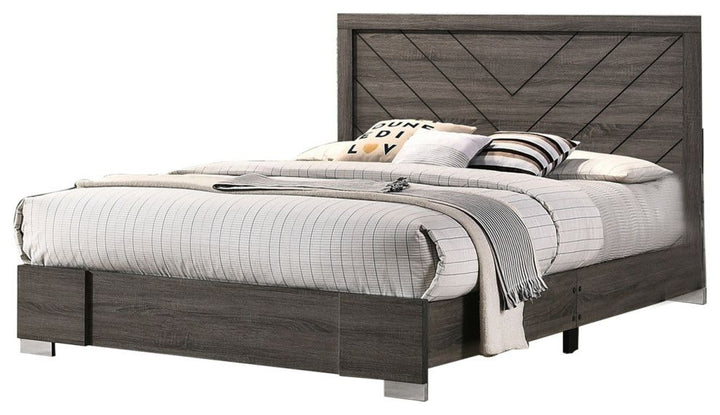 Buy farmhouse furniture Contemporary Grey Finish Unique King Size Bed 1pc Bedroom Furniture Unique Lines Headboard Wooden - Modern Cottage Farmhouse Furniture