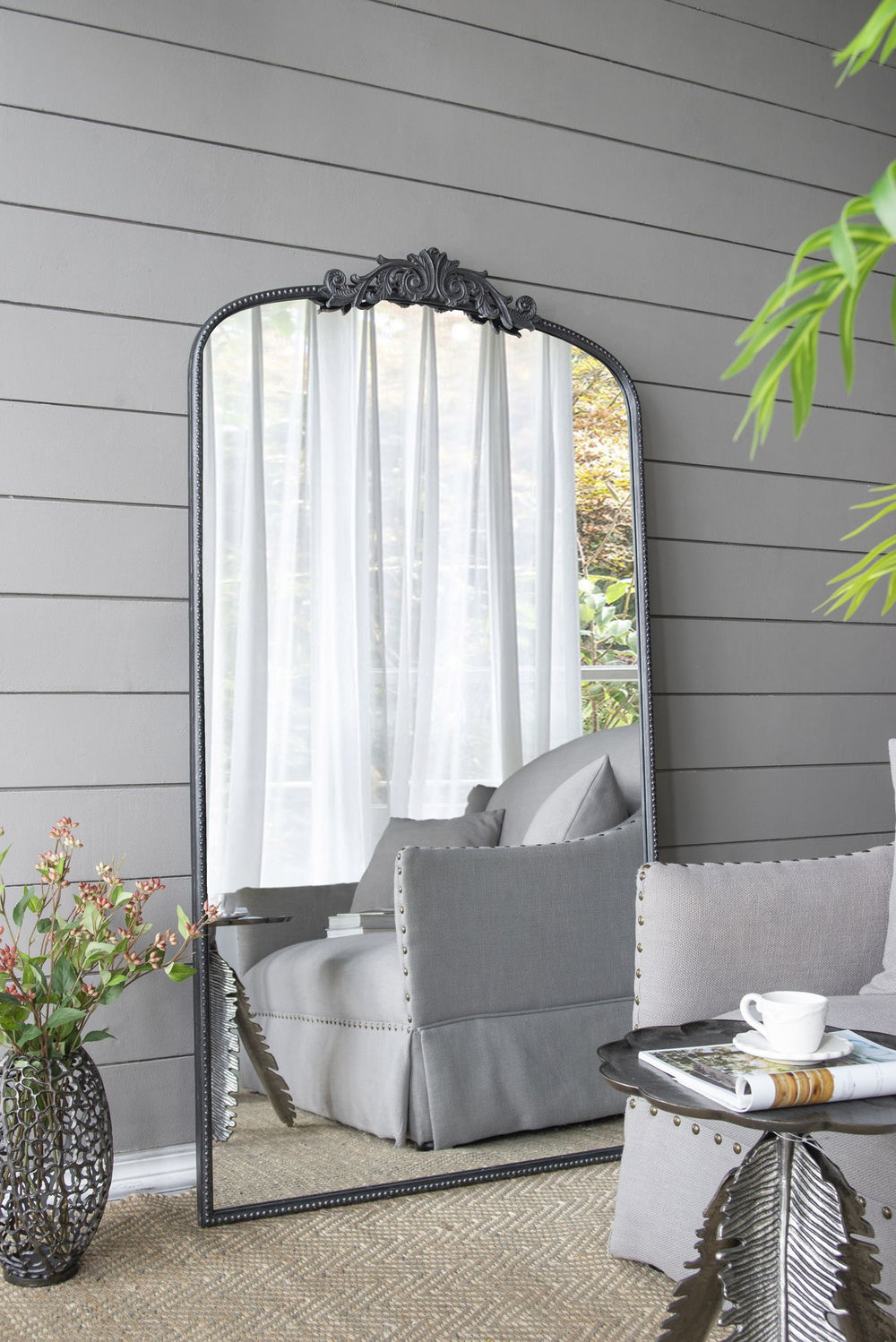 Buy farmhouse furniture Les Saules | Elegant Modern Farmhouse Black Contemporary Large Arched Full Length Mirror - Modern Cottage Farmhouse Furniture