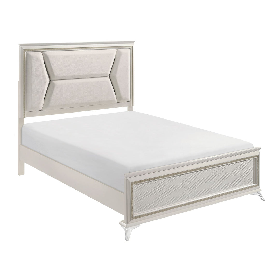 Buy farmhouse furniture 1pc Modern Luxury Queen Bed Upholstered Headboard with LED Lighting Wooden Bedroom Furniture Antique White Finish and Gold - Modern Cottage Farmhouse Furniture
