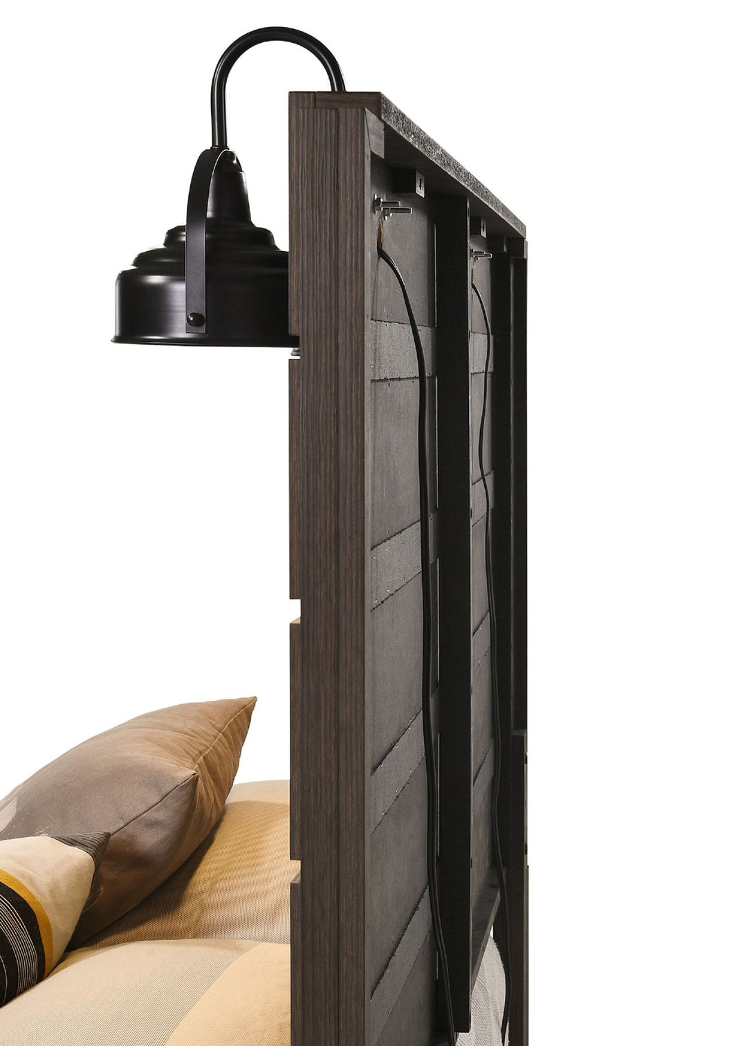 Buy farmhouse furniture 1pc Rustic Style Butcher Block Finish Weathered Brown Finish King Size Bed w/ Lamp Wooden Bedroom Furniture - Modern Cottage Farmhouse Furniture