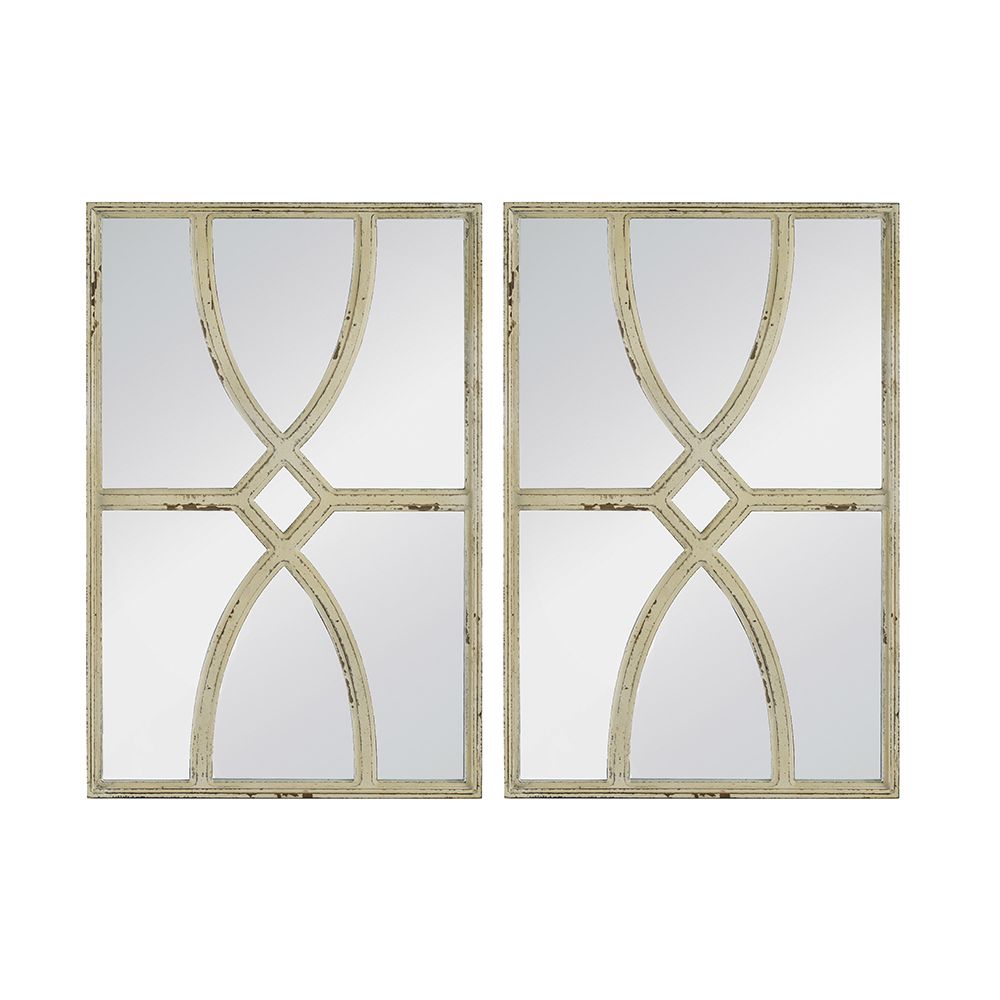 Buy farmhouse furniture Pair of Distressed White Farmhouse Cottage Wooden Wall Mirrors - Modern Cottage Farmhouse Furniture