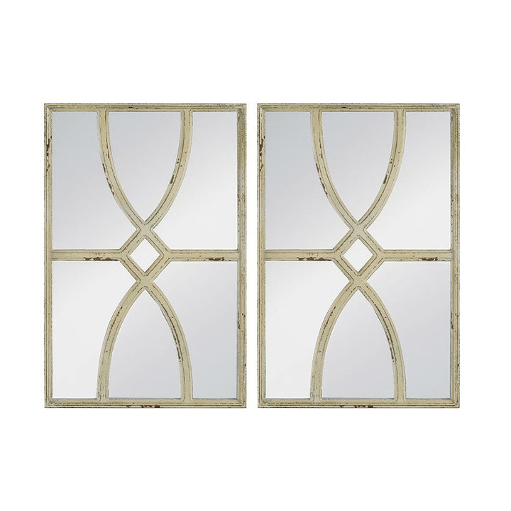 Buy farmhouse furniture Pair of Distressed White Farmhouse Cottage Wooden Wall Mirrors - Modern Cottage Farmhouse Furniture
