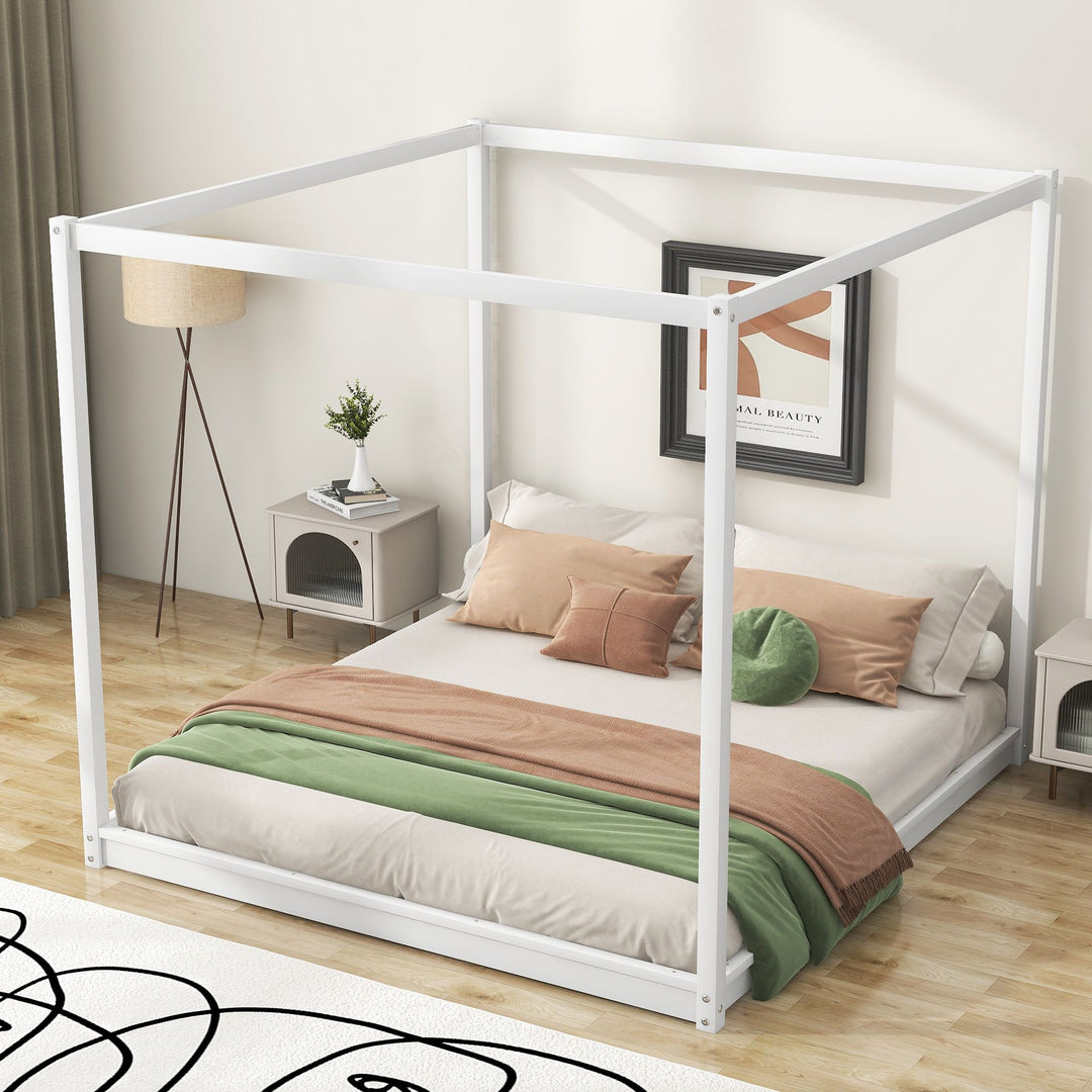 Buy farmhouse furniture King Size Canopy Platform Bed with Support Legs,White - Modern Cottage Farmhouse Furniture