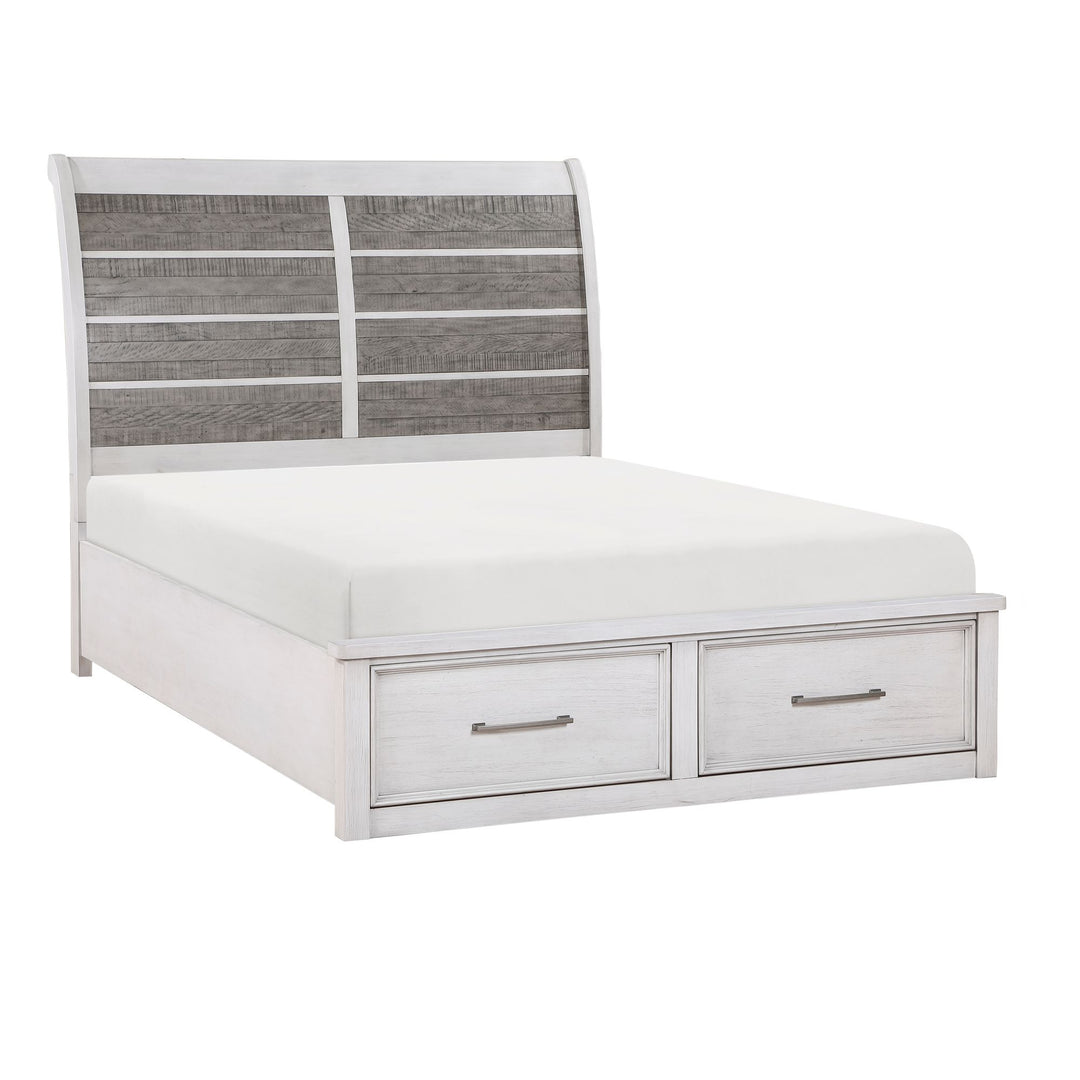 Buy farmhouse furniture Antique White and Gray Finish Queen Platform Bed with Footboard Storage Classic Design Wooden Furniture 1pc - Modern Cottage Farmhouse Furniture