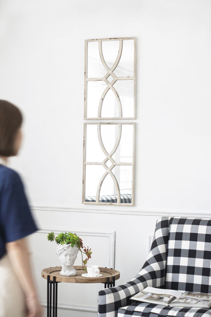 Buy farmhouse furniture Pair of Distressed White Farmhouse Cottage Wooden Wall Mirrors - Modern Cottage Farmhouse Furniture