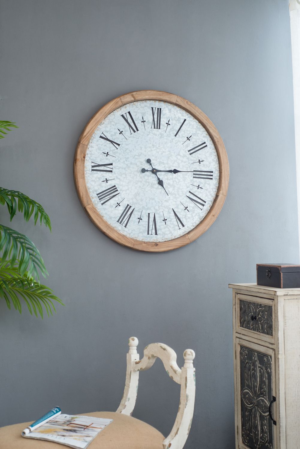 Buy farmhouse furniture 33 inch Farmhouse Grant Oversized Wall Clock with Fir Wood Frame - Modern Cottage Farmhouse Furniture