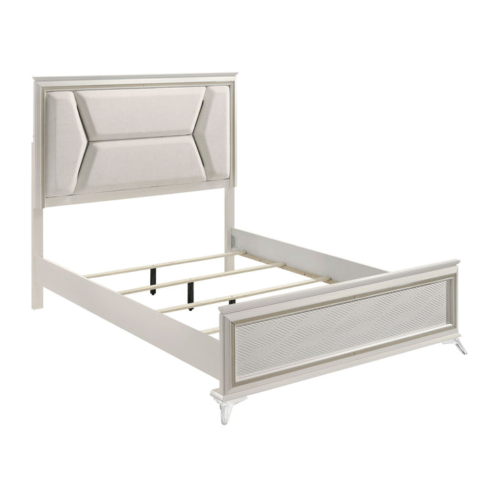 Buy farmhouse furniture 1pc Modern Luxury Queen Bed Upholstered Headboard with LED Lighting Wooden Bedroom Furniture Antique White Finish and Gold - Modern Cottage Farmhouse Furniture
