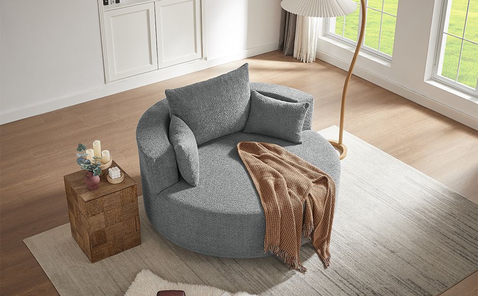 Buy farmhouse furniture Quiet Slate | Modern Gray Contemporary Swivel Circle Circular Sofa Accent Chair - Modern Cottage Farmhouse Furniture