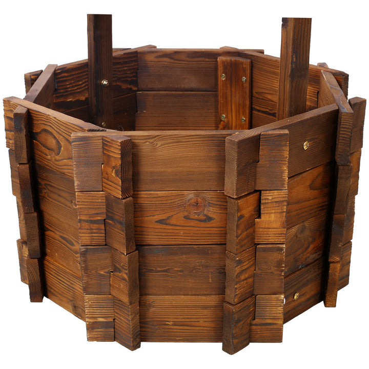 Buy farmhouse furniture Charming Rustic Wooden Wishing Well Planter for Outdoor Garden with Bucket Accent - Modern Cottage Farmhouse Furniture