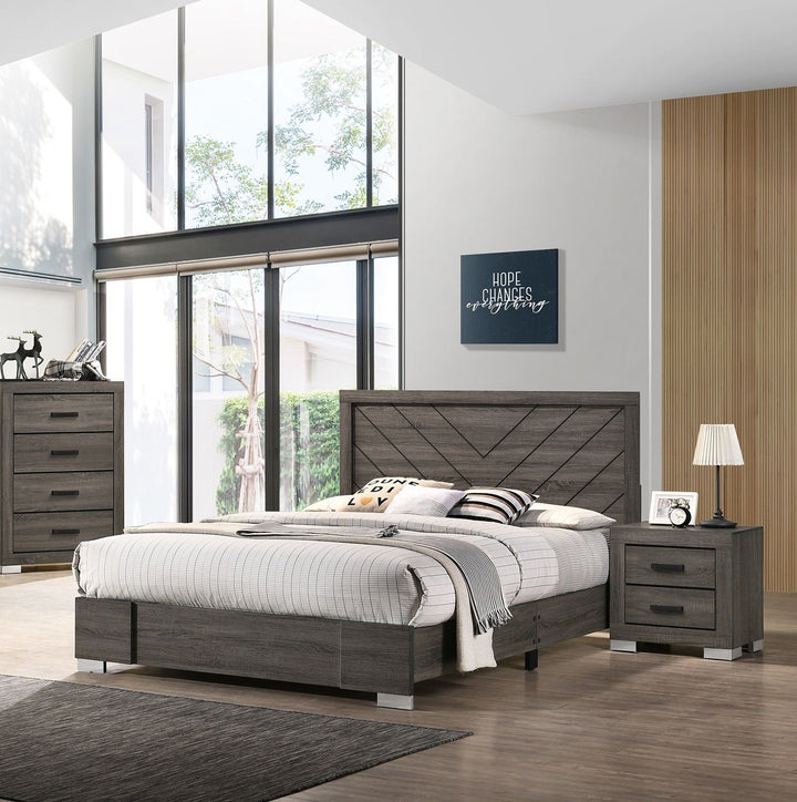 Buy farmhouse furniture Contemporary Grey Finish Unique King Size Bed 1pc Bedroom Furniture Unique Lines Headboard Wooden - Modern Cottage Farmhouse Furniture