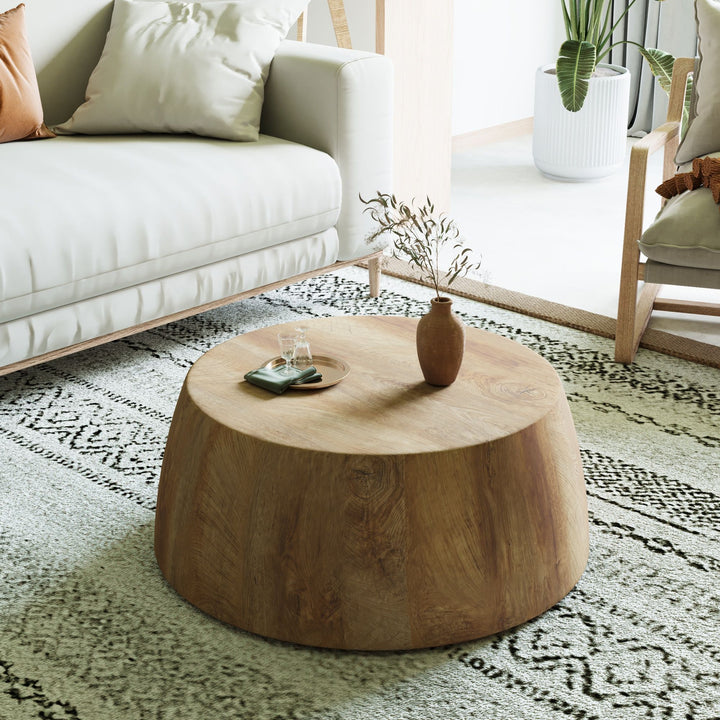 Buy farmhouse furniture White Oak Farm | Modern Farmhouse Wooden Round Coffee table - Modern Cottage Farmhouse Furniture