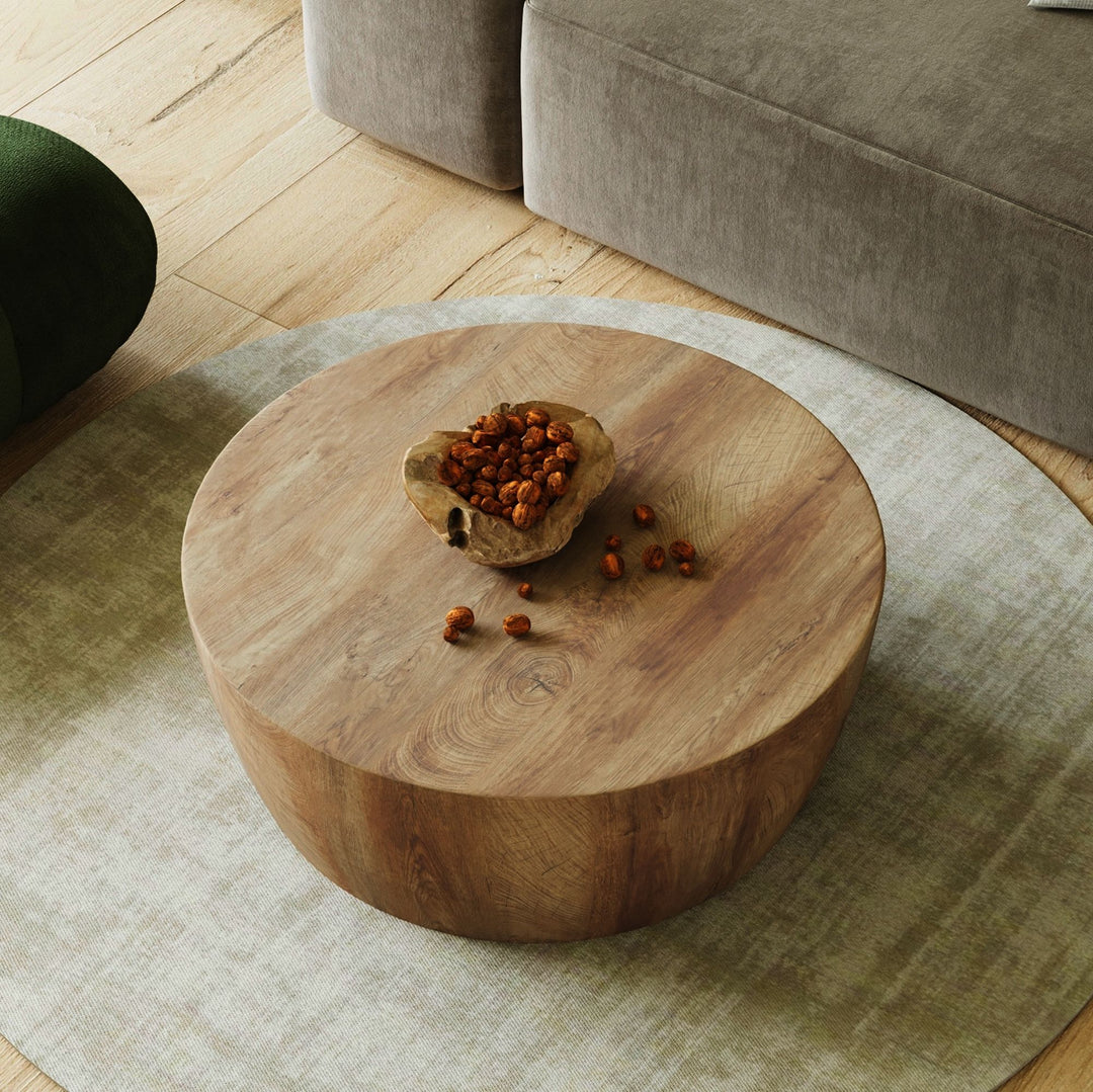 Buy farmhouse furniture White Oak Farm | Modern Farmhouse Wooden Round Coffee table - Modern Cottage Farmhouse Furniture