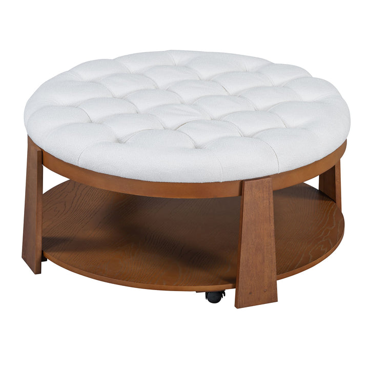 Buy farmhouse furniture Best Farmhouse Ottoman Coffee Table | Large Round 2-Tier Tufted Oversized Ottoman - Modern Cottage Farmhouse Furniture