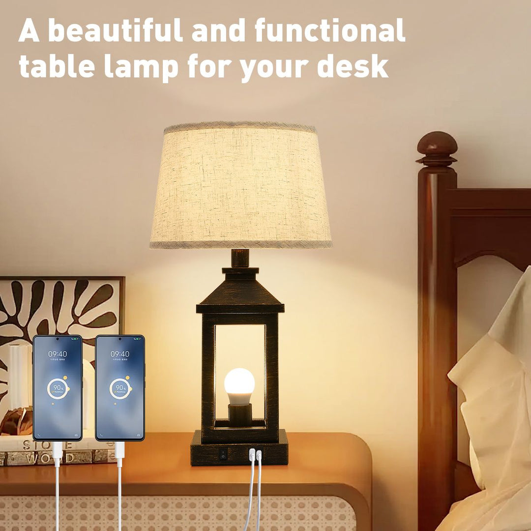 Buy farmhouse furniture 20.5in Black Gold Farmhouse Bedside Table Lamp, Suitable For Living Rooms, 3-Way Dimmable Touch Modern Bedside Table With 2 Lights For Bedrooms, Homes, Offices (Including Light Bulbs) - Modern Cottage Farmhouse Furniture