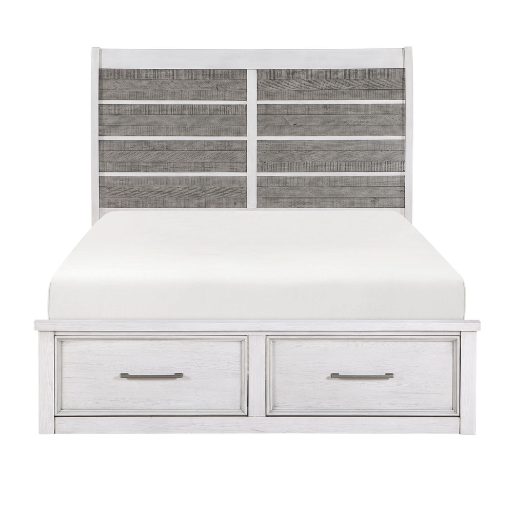 Buy farmhouse furniture Antique White and Gray Finish Queen Platform Bed with Footboard Storage Classic Design Wooden Furniture 1pc - Modern Cottage Farmhouse Furniture