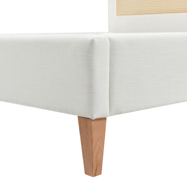 Buy farmhouse furniture Haley Upholstered Cane-Back Platform Bed, King, Antique White Polyester - Modern Cottage Farmhouse Furniture