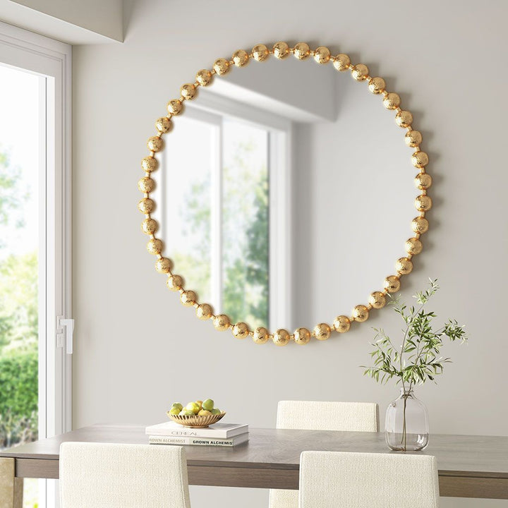 Buy farmhouse furniture Gold Beaded Round Wall Mirror 36"D - Modern Cottage Farmhouse Furniture