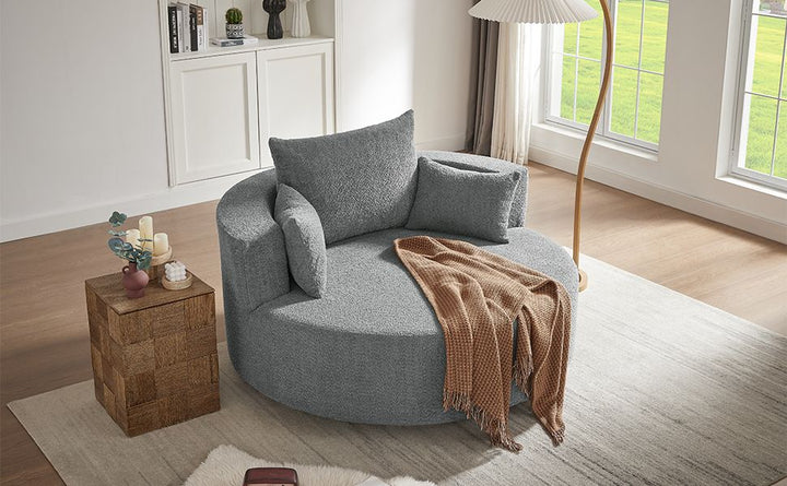 Buy farmhouse furniture Quiet Slate | Modern Gray Contemporary Swivel Circle Circular Sofa Accent Chair - Modern Cottage Farmhouse Furniture