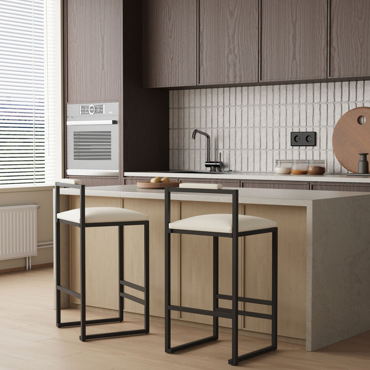 Buy farmhouse furniture Set of 2 Barstools Faux Leather Upholstered Bar Stools - Modern Cottage Farmhouse Furniture