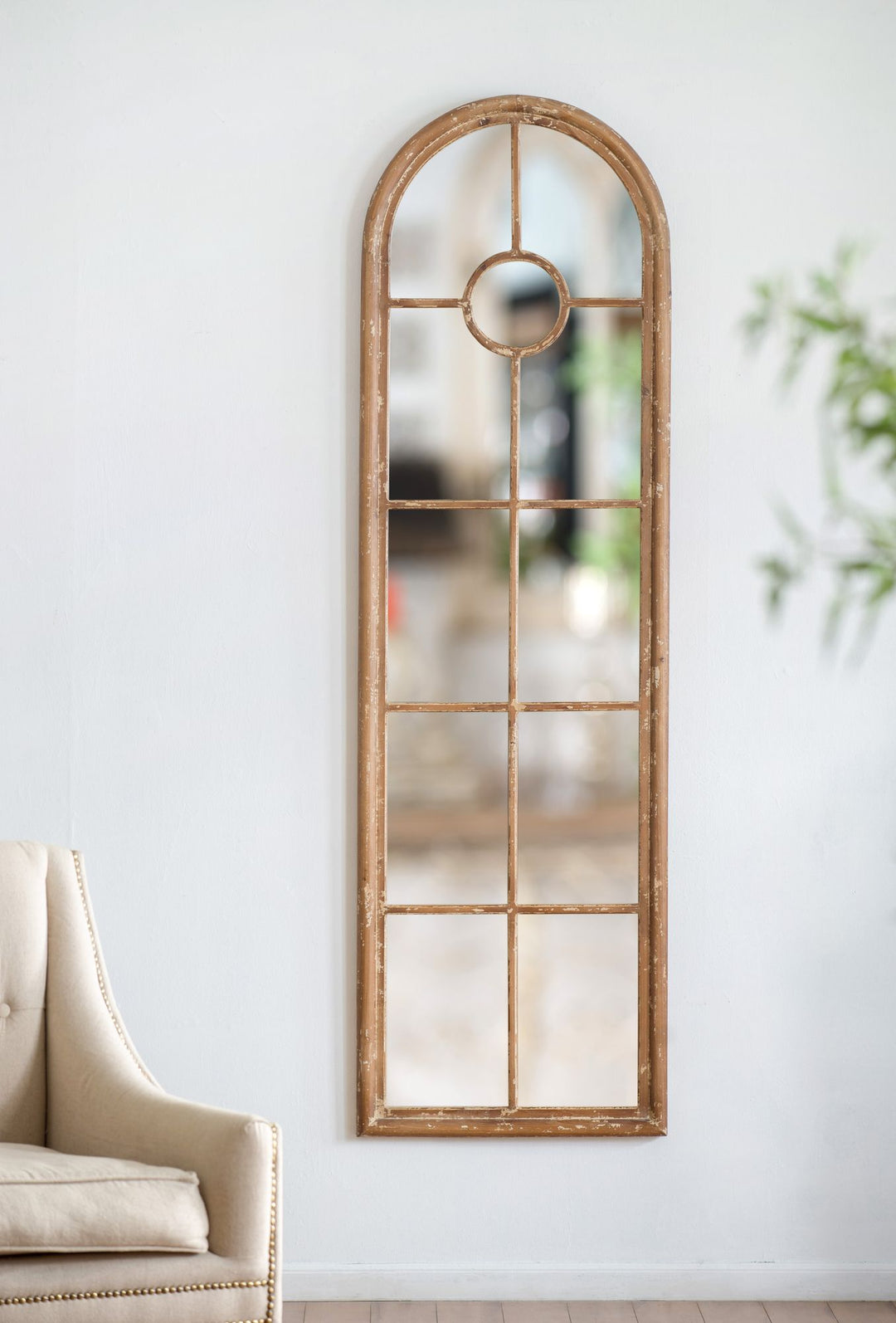 Buy farmhouse furniture Farmhouse Decorative Half-Round Elongated Mirror - Classic Window Design - Modern Cottage Farmhouse Furniture