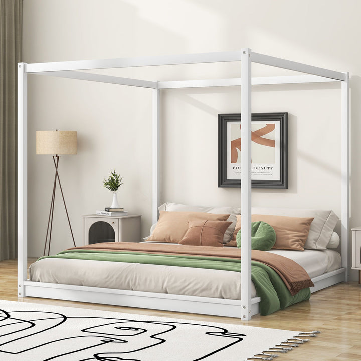 Buy farmhouse furniture King Size Canopy Platform Bed with Support Legs,White - Modern Cottage Farmhouse Furniture