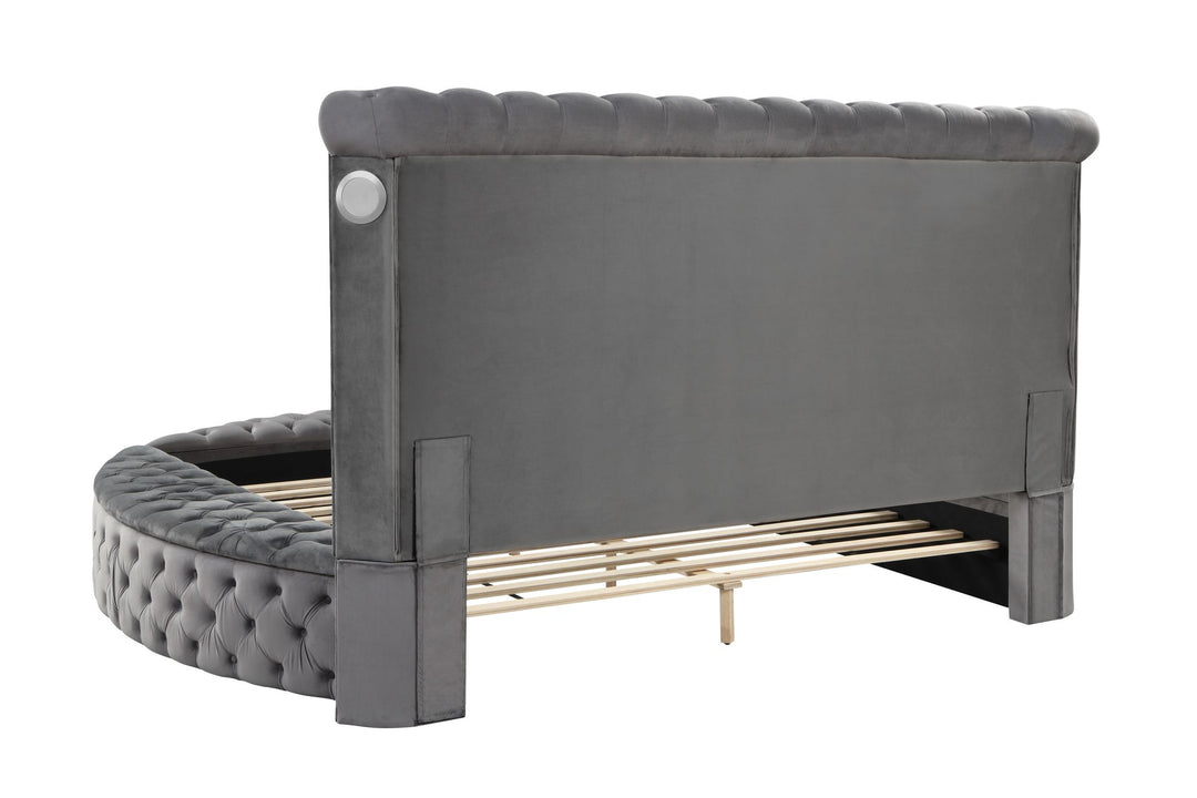 Buy farmhouse furniture Hazel Queen Size Tufted Storage Bed made with Wood in Gray - Modern Cottage Farmhouse Furniture