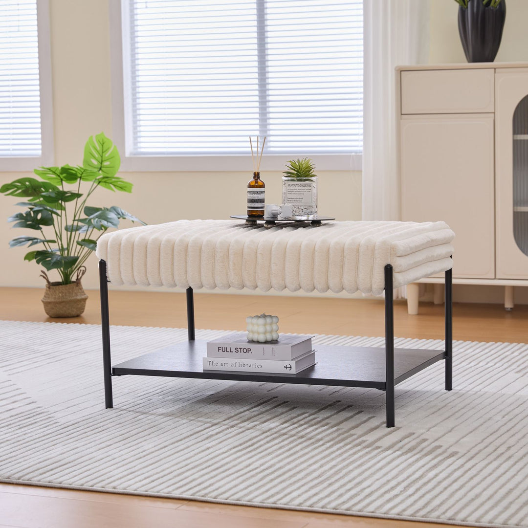 Buy farmhouse furniture Best Farmhouse Wide Upholstered Tufted Foot Rest with Black Metal Legs - Modern Cottage Farmhouse Furniture