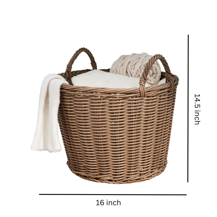 Buy farmhouse furniture Elegant Resin Wicker Storage Basket - Chocolate Brown Round Cone Design - Ideal for Organizing Clothes, Towels, and Magazines in a 16" x 16" x 14.5" Size - Modern Cottage Farmhouse Furniture