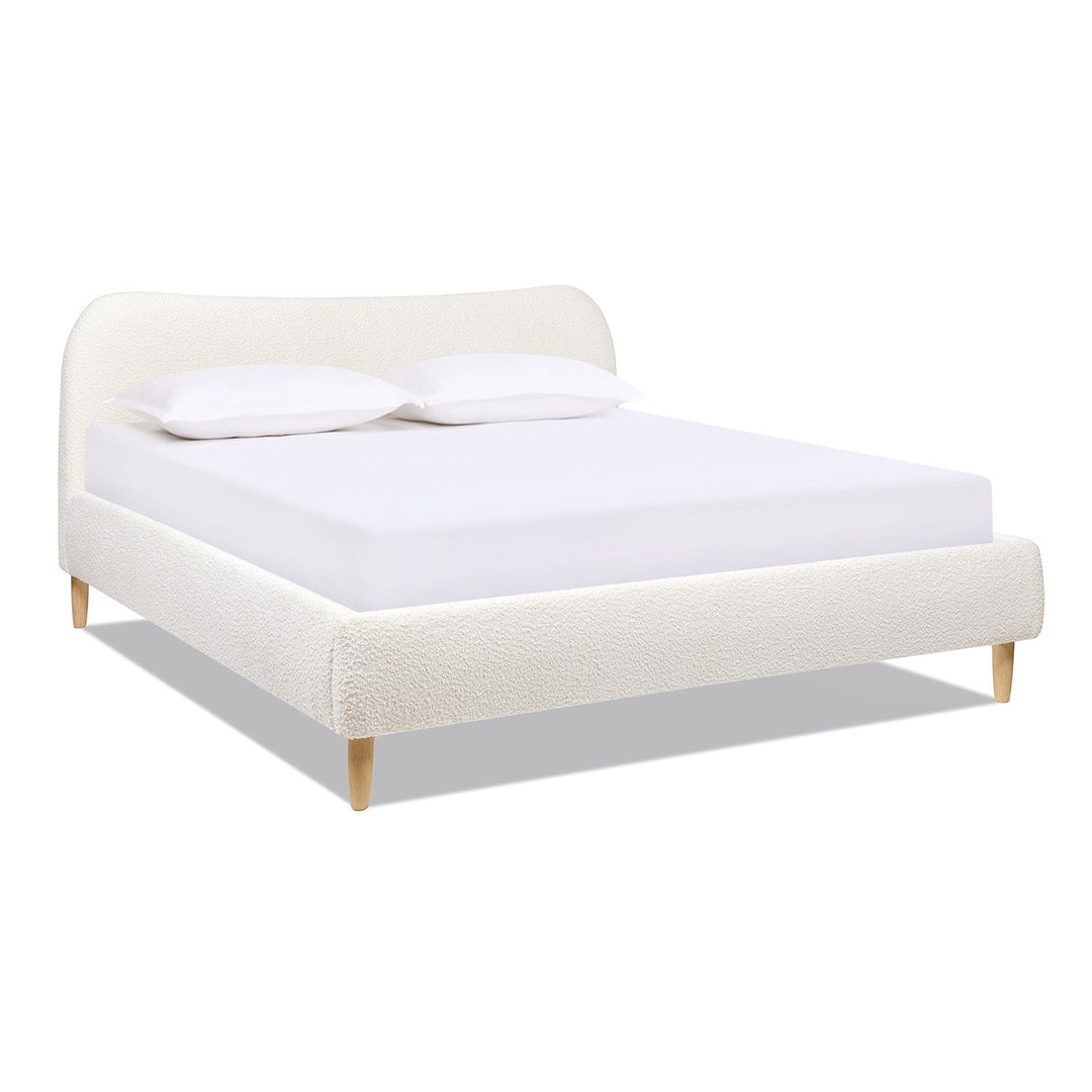 Buy farmhouse furniture Roman Curved Headboard Upholstered Platform Bed, King, Ivory White Boucle - Modern Cottage Farmhouse Furniture