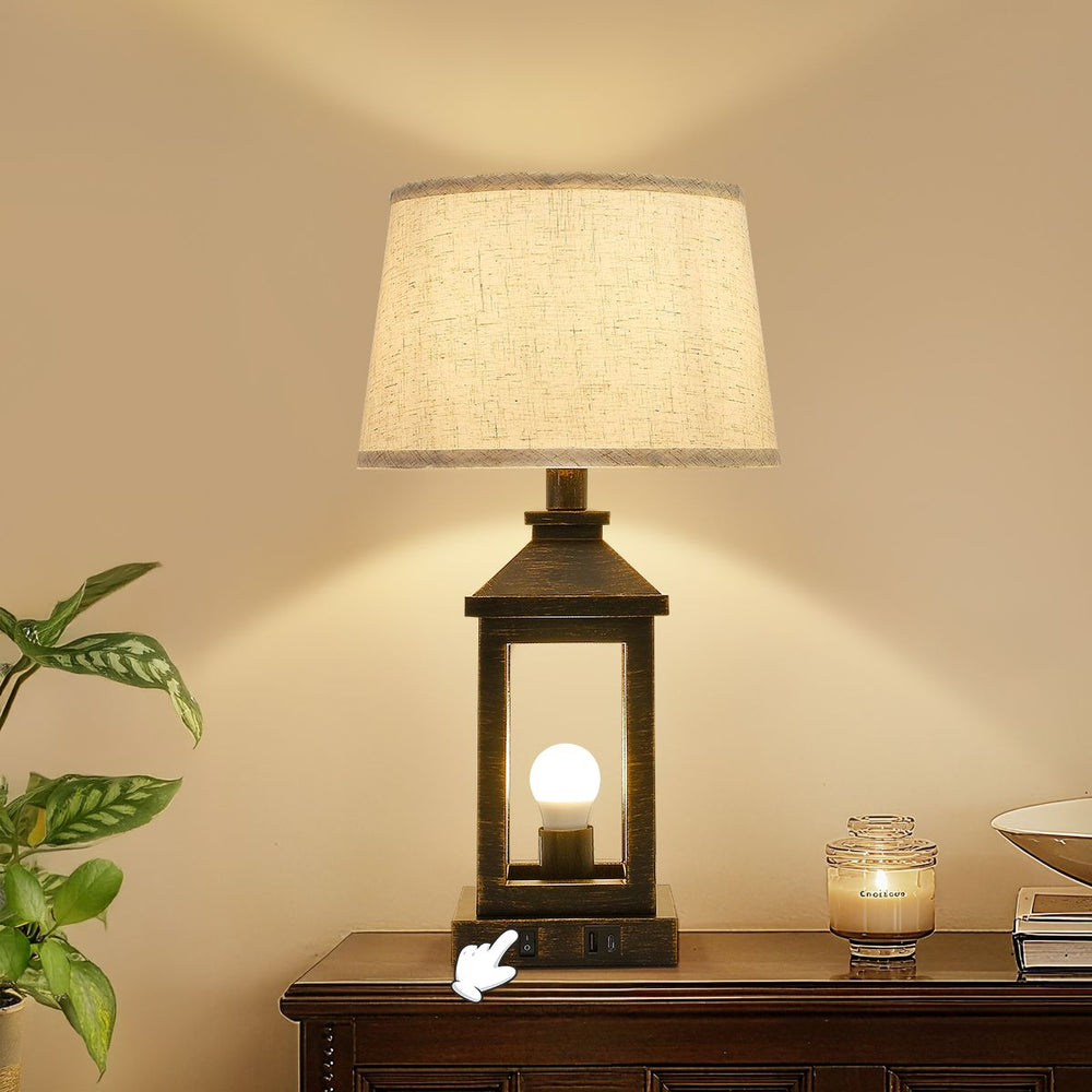Buy farmhouse furniture 20.5in Black Gold Farmhouse Bedside Table Lamp, Suitable For Living Rooms, 3-Way Dimmable Touch Modern Bedside Table With 2 Lights For Bedrooms, Homes, Offices (Including Light Bulbs) - Modern Cottage Farmhouse Furniture
