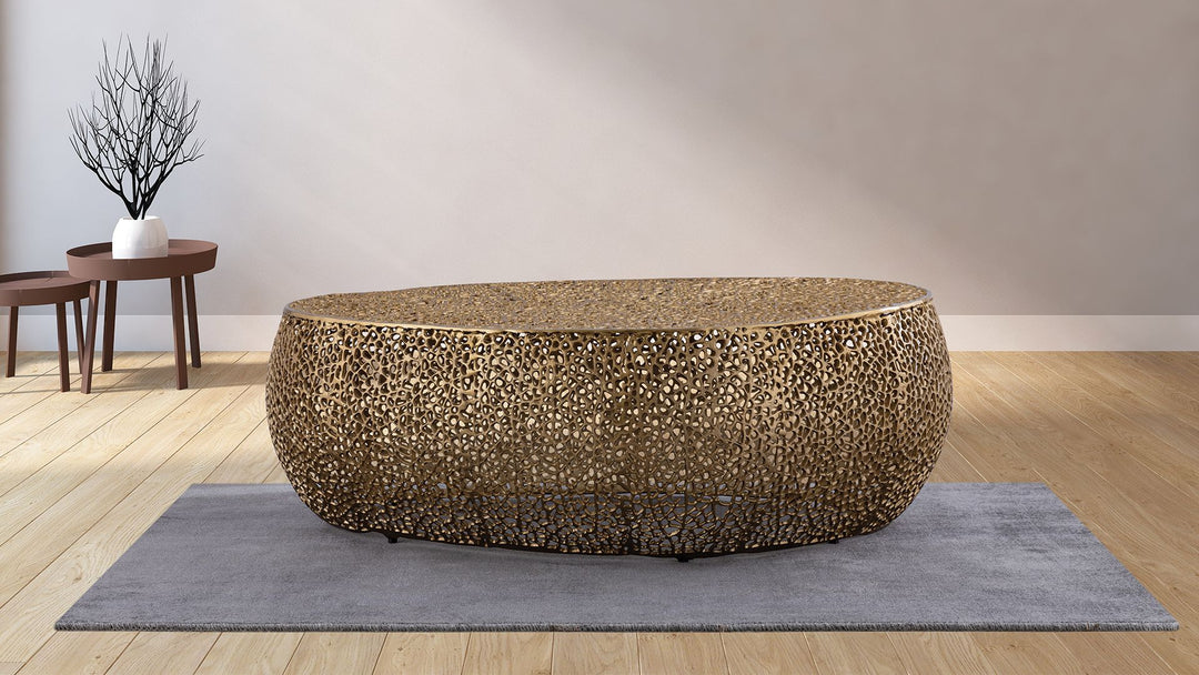 Buy farmhouse furniture Amber Leaf Acres | Oval Bronze Gold Modern Coffee Table - Modern Cottage Farmhouse Furniture
