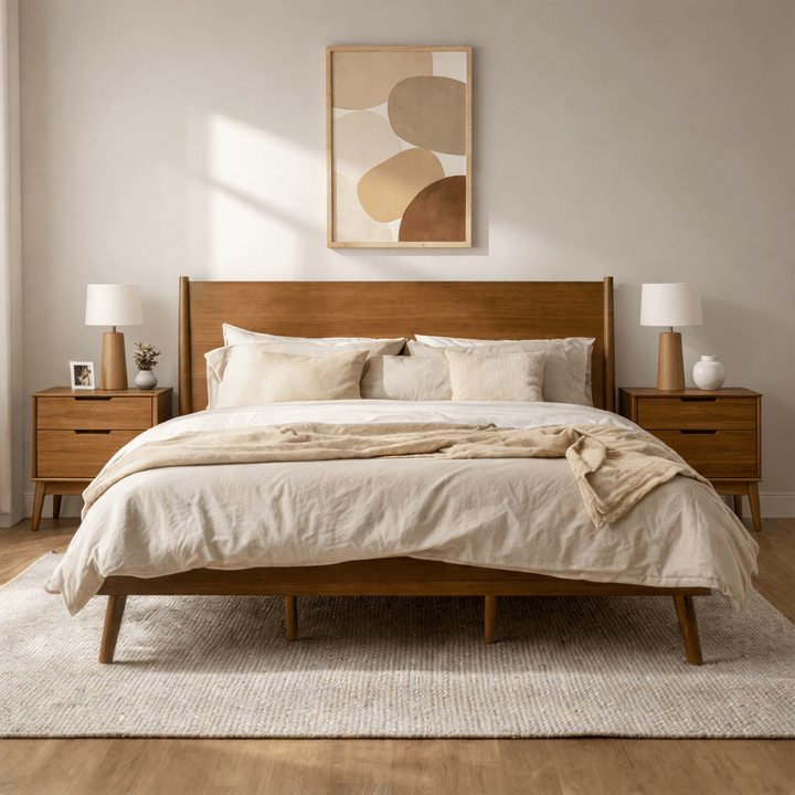 Buy farmhouse furniture King Size Cohron Solid Wood Platform Bed - Modern Cottage Farmhouse Furniture