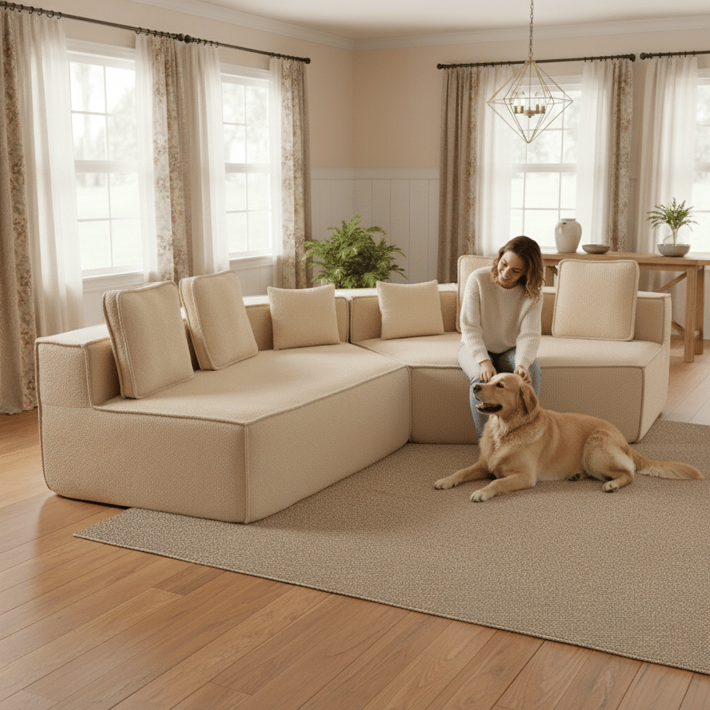 Buy farmhouse furniture The Haven • Extra Large Extra Wide Modular Modern Farmhouse Compressed Sofa - Modern Cottage Farmhouse Furniture